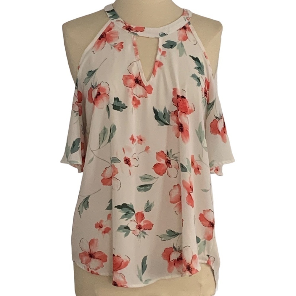 Sienna Sky Large White floral cold shoulder blouse.